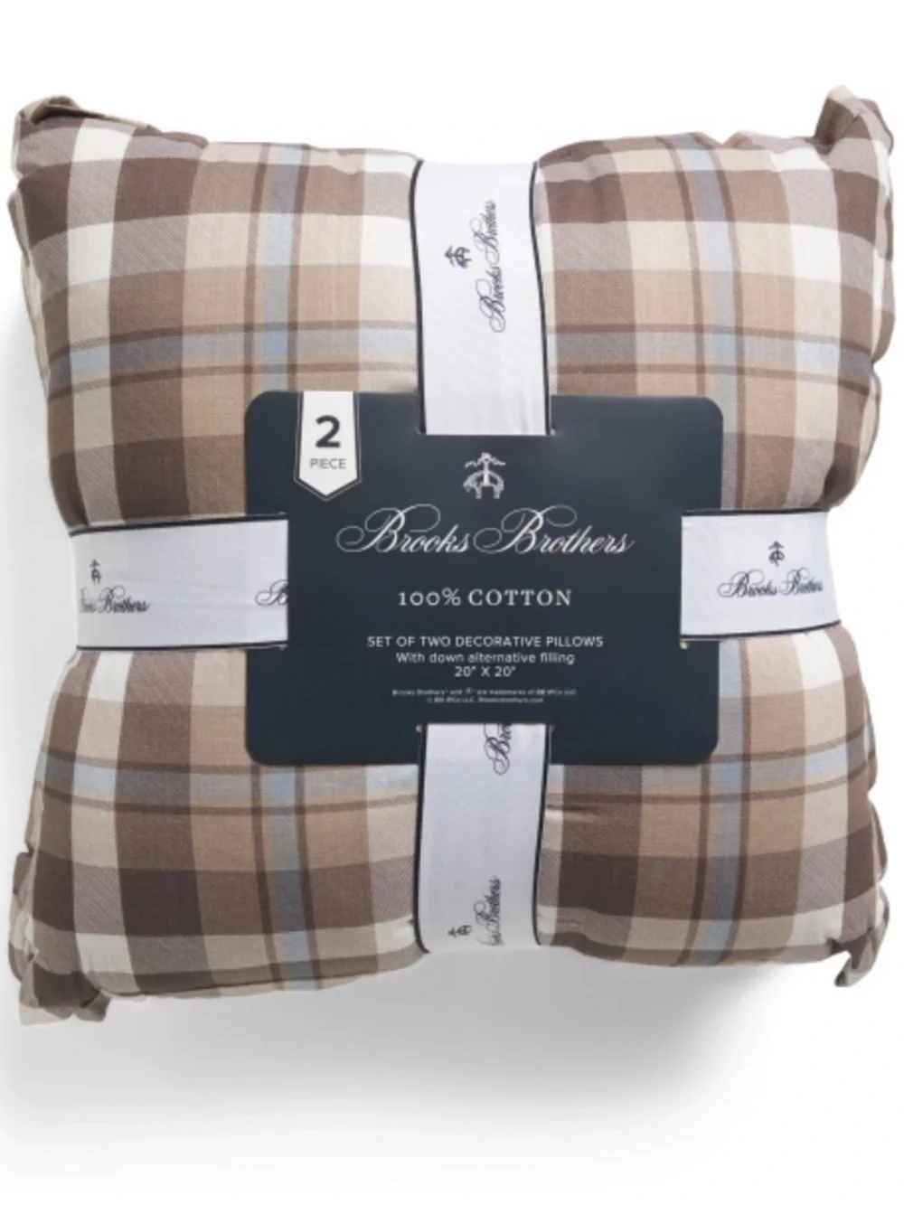 Brooks Brothers Plaid Cotton Decorative Pillow Set in Brown and Cream